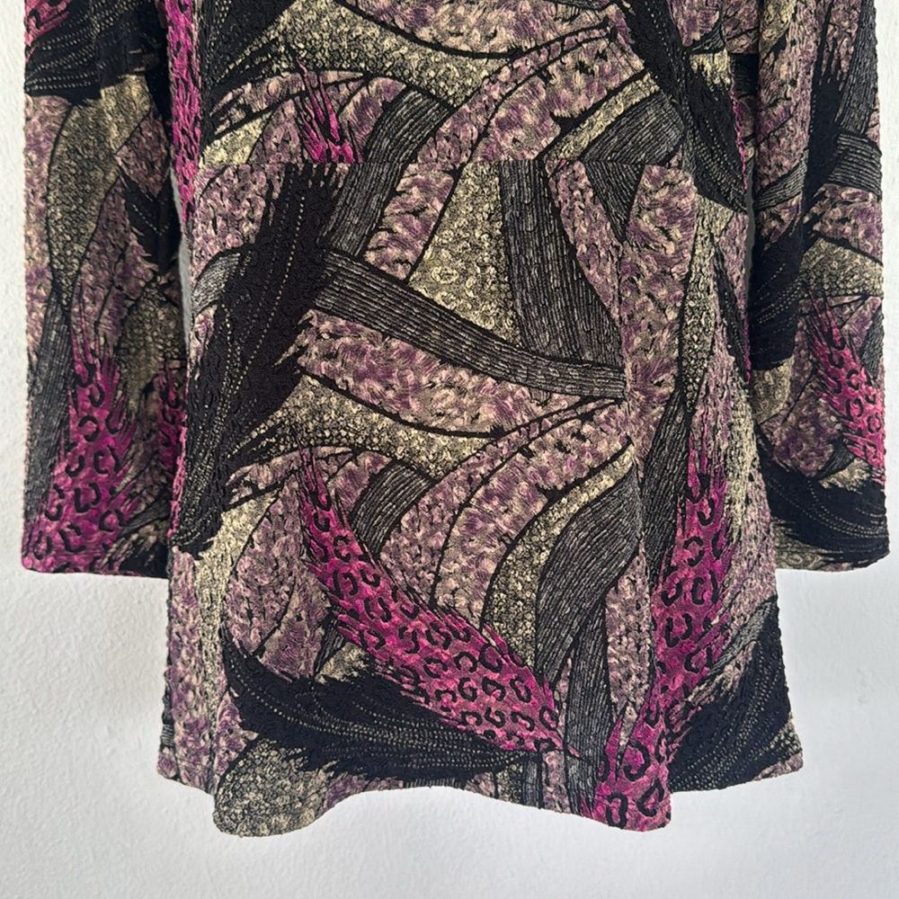 Vintage JM Collection petite purple leopard feather abstract print top small - Picture 5 of 10
